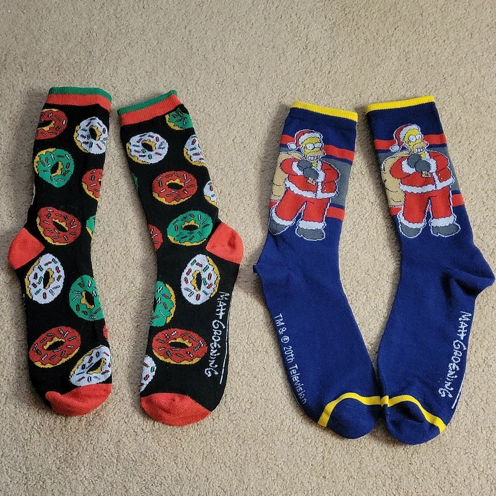 The Simpsons Christmas Socks Set of 2 Pair Crew NWOT